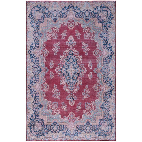 SAFAVIEH Tuscon Red/Navy 4 ft. x 6 ft. Machine Washable Border Floral Area Rug
