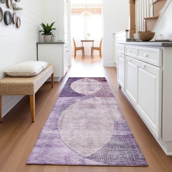Mayfield Premium Machine Washable Abstract AMF1140 Purple 2 ft. 3 in. x 7 ft. 6 in. Runner Rug