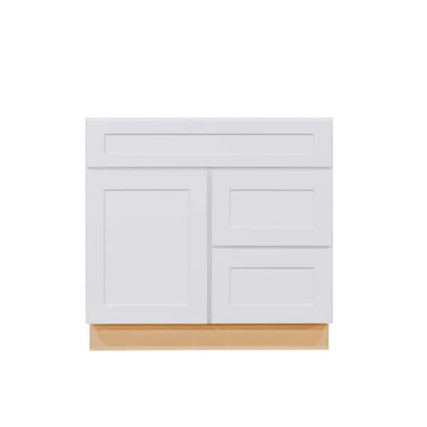 ProCraft Cabinetry Liberty Series Assembled 36 in. W x 21 in. D x 34.5 in. H Sink Base Bath Vanity Cabinet Only With Right Drawers in White