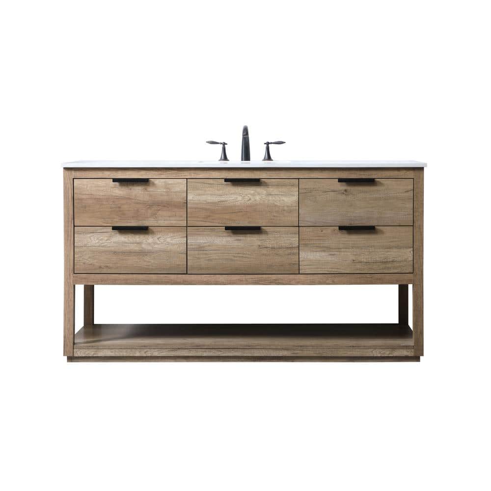 60 in. W x 22 in. D x 34 in. H Bath Vanity in Natural Oak with White Engineered Marble Top price history on PriceWatchPro