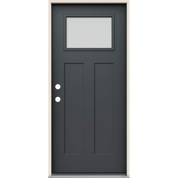 JELD-WEN 36 in. x 80 in. Right-Hand 1/4 Lite Craftsman Blanca Frosted Glass Marine Fiberglass Prehung Front Door