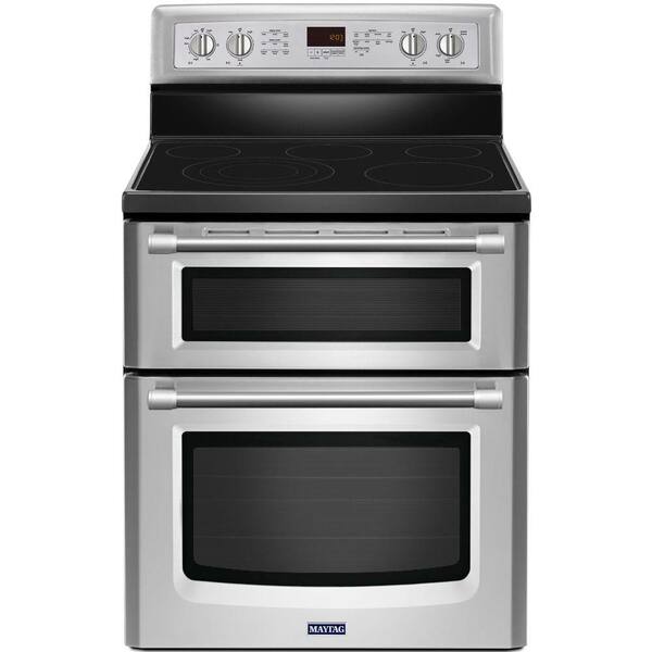 Maytag Gemini 6.7 cu. ft. Double Oven Electric Range with Self-Cleaning Convection Oven in Stainless Steel