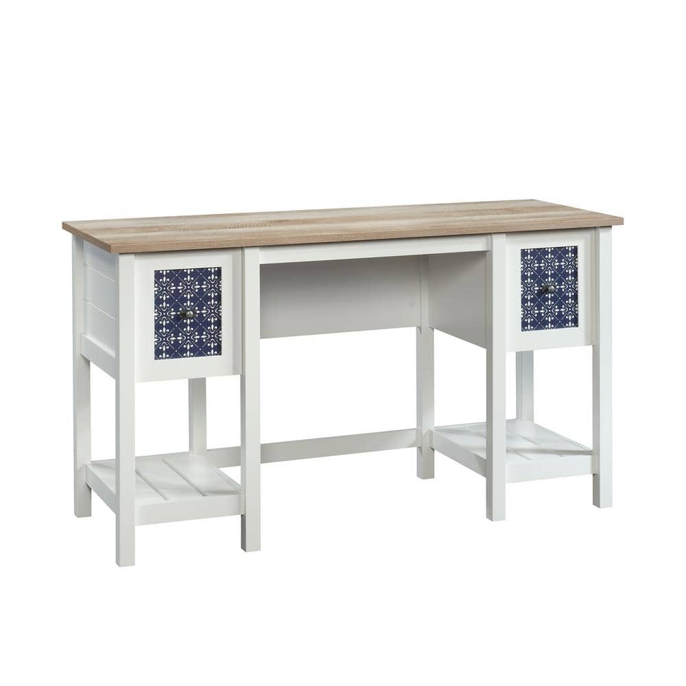 Cottage Road Soft White Engineered Wood Desk with Drawer and Filing Cabinet