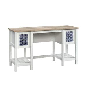 54 in. Rectangular Soft White 2 Drawer Writing Desk with Built-In Storage