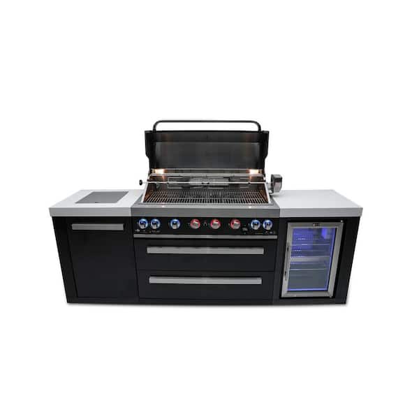 MONT ALPI Black Series 805 Propane Natural Gas Grill Island Left Cabinet and Right Fridge Cabinet in Stainless Steel