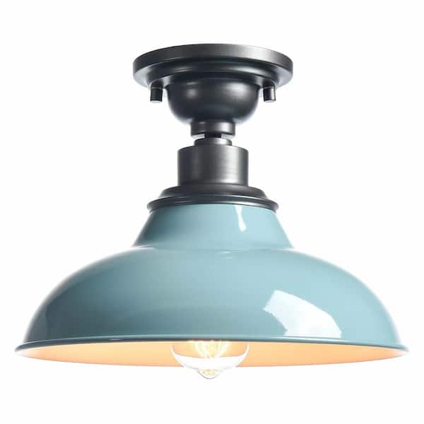 13.4 in. 1-Light Blue Flush Mount with No Glass Shade and No Bulbs Included 1-Pack
