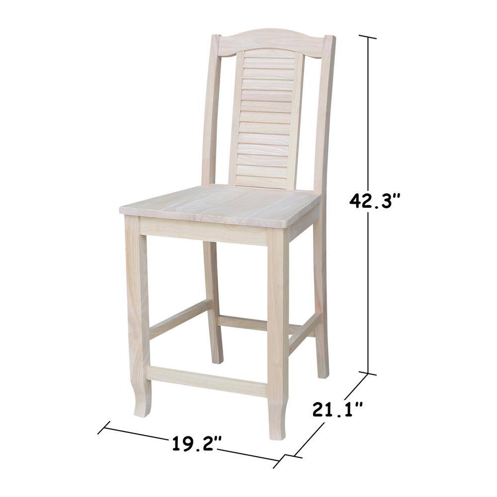 Beige Solid Wood Shutter Back Counter Height Stool