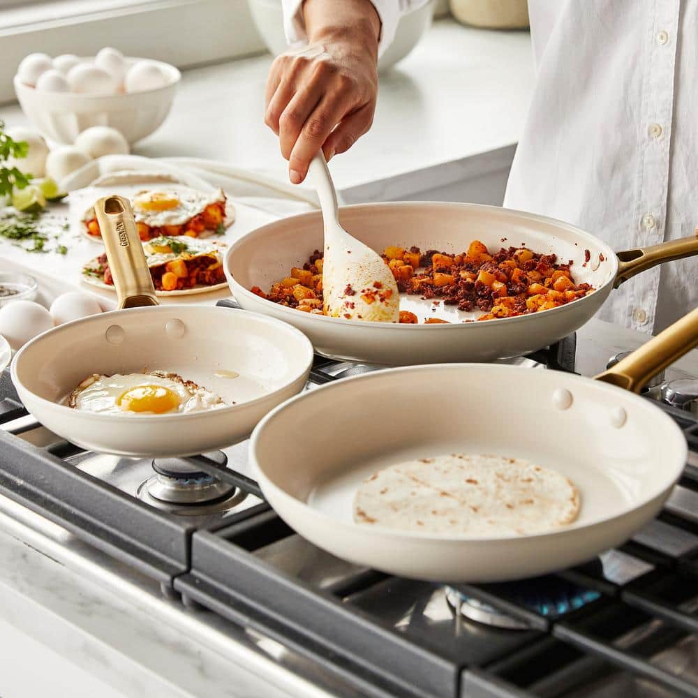 Cream and Gold 10-Piece Ceramic Nonstick Cookware Set
