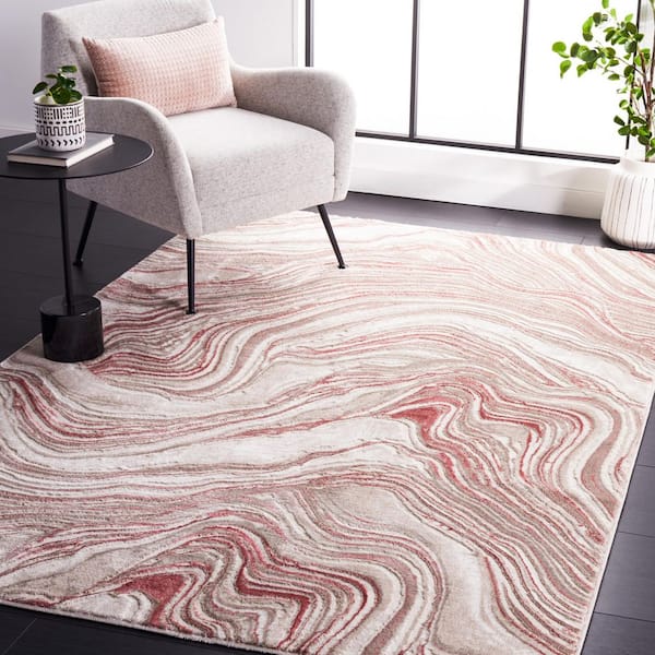 Meadow 9 ft. x 12 ft. Pink/Beige Marble Swirl Area Rug