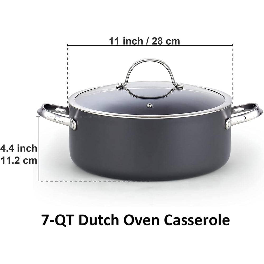 7-Quart Black Hard Anodized Nonstick Aluminum Stockpot with Glass Lid