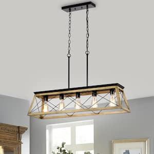 5-Light Brown Antique Wood Farmhouse Kitchen Island Pendant Lighting Home Depot Lighting