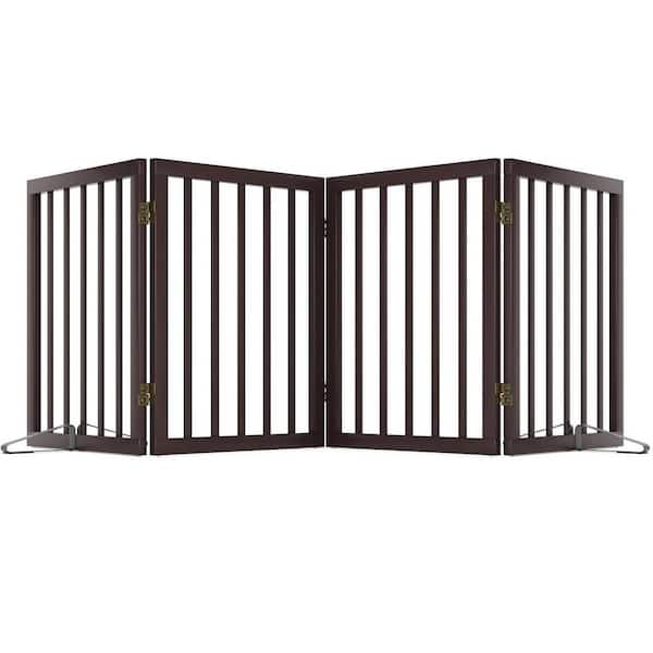 KIWDZFU Freestanding Foldable Wooden Dog Gate 4 Panel Pet Barrier Extra Wide 24in Height with 2 Support Feet for Indoor Use