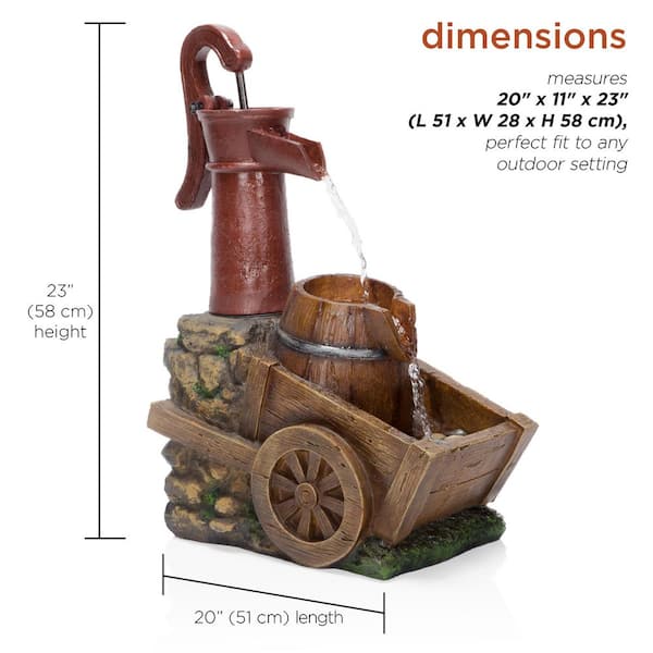 Alpine Corporation 23 Tall Vintage Water Pump with Wheelbarrow