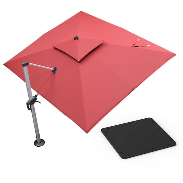PURPLE LEAF 9 ft. x 11 ft. High-Quality Aluminum Cantilever Polyester Outdoor Patio Umbrella with Base Plate, Terra