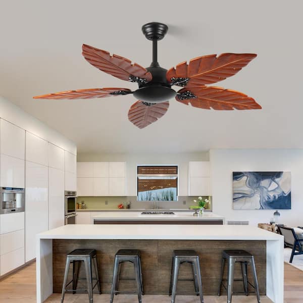 ONEMIX 52 in. Indoor Dark Brown Retro 5 Palm Leaf Shaped Blades