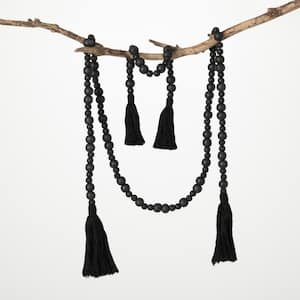 72 in. and 24 in. Tassel and Wood Bead Garland - Set of 2; Black