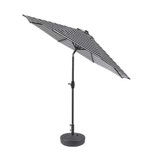 Harris 9 ft. Market Patio Umbrella in Gray and White with Black Round Hard Plastic Base