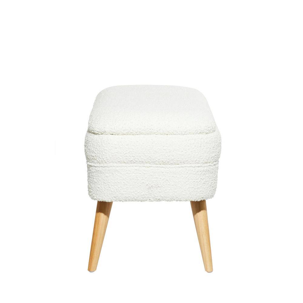 White Upholstered Storage Bench with Squared Wood Legs