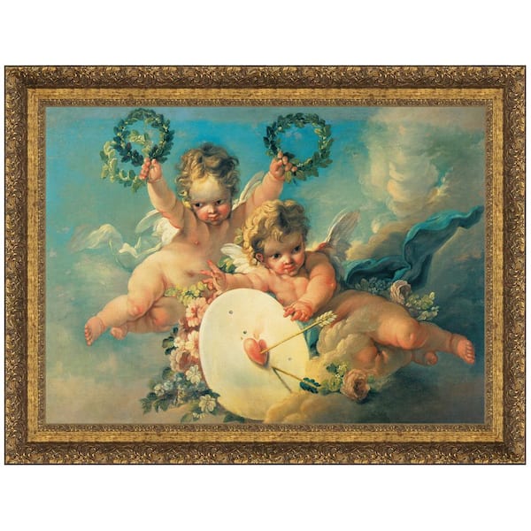 Design Toscano La Cible d'Amour, 1758 by Francois Boucher Framed Fantasy Oil Painting Art Print 21 in. x 27 in.