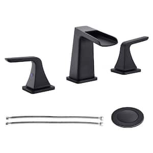 Laima Waterfall 8 in. Widespread 2-Handle Low Arc Bathroom Sink Faucet with Pop-Up Drain Assembly in Matte Black