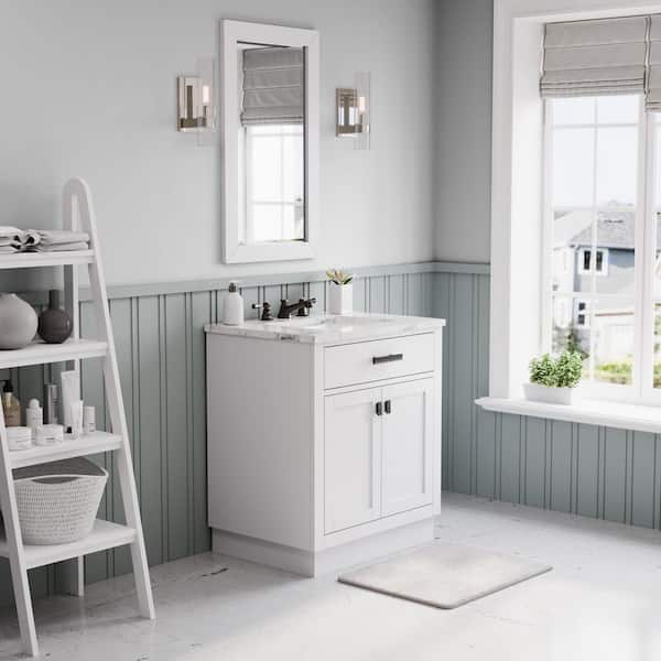 Hartford 30 In. W x 22 In. D Bath Vanity in White with Marble Vanity Top with White Basin
