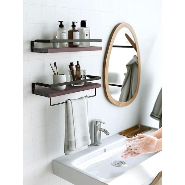 cadeninc Brick Red Floating Bathroom Shelf with Towel Rail for bathroom/living/kitchen/bedroom (2-Set)