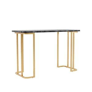 Pasadina 47.25 in. Gold Coating and Black Rectangle Faux Marble Console Table