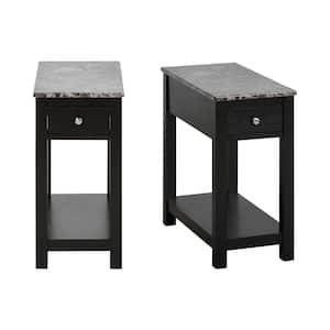 New Classic Furniture Noah 12 in. Black Rectangle Faux Marble Top End Table with 1 Drawer (Set of 2)