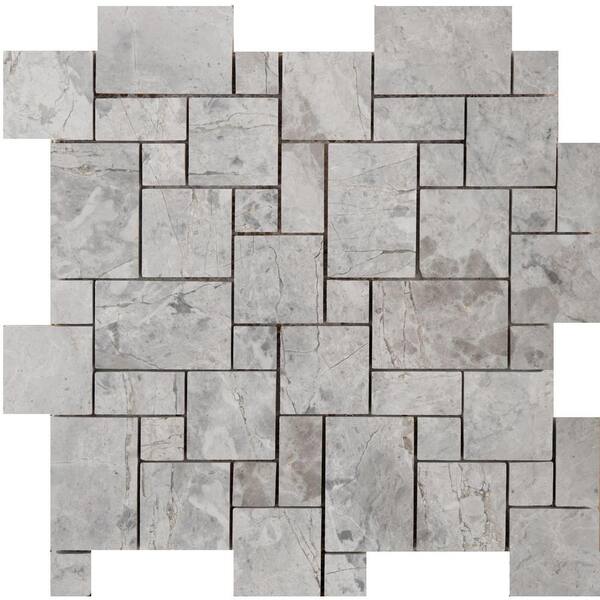 Emser Silver Mini Versailles 12 in. x 12 in. x 10.41 mm Marble Mesh-Mounted Mosaic Tile
