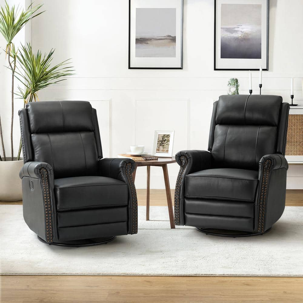 Sonia Transitional Black 30.5 in. Wide Genuine Leather Manual Rocking Recliner w/ Metal Base and Rolled Arms (Set of 2) -  JAYDEN CREATION, Z2RCLB0100-B-S2