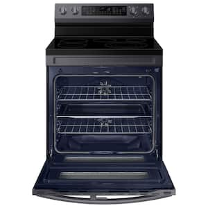 6.3 cu.ft. 30 in. 5 Burner Element Smart Freestanding Double Oven Electric Range in Black Stainless Steel