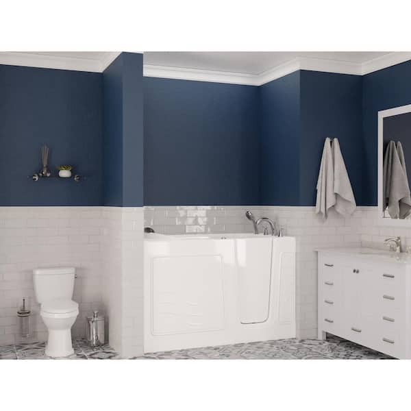 Safe Premier Series 30 in. L x 59 in. W Right Side Drain Air Jetted Bathtub in White with Fast Filling Faucet Set