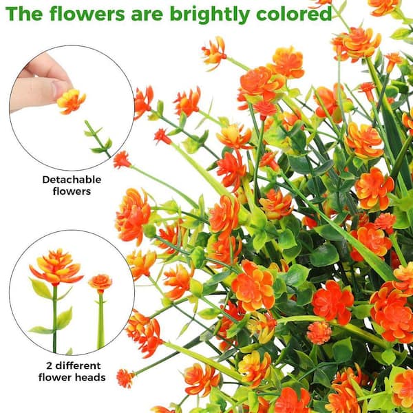 13.8 in. Orange Indoor/Outdoor Artificial Gypsophila Flowers Faux