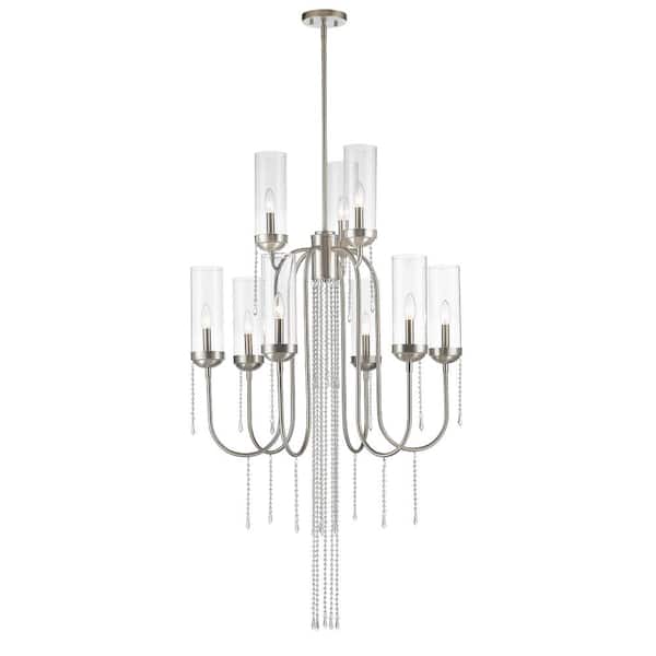 Unbranded Siena 9-Light Brushed Nickel Indoor Shaded Chandelier with Clear Glass Shade with No Bulb Included