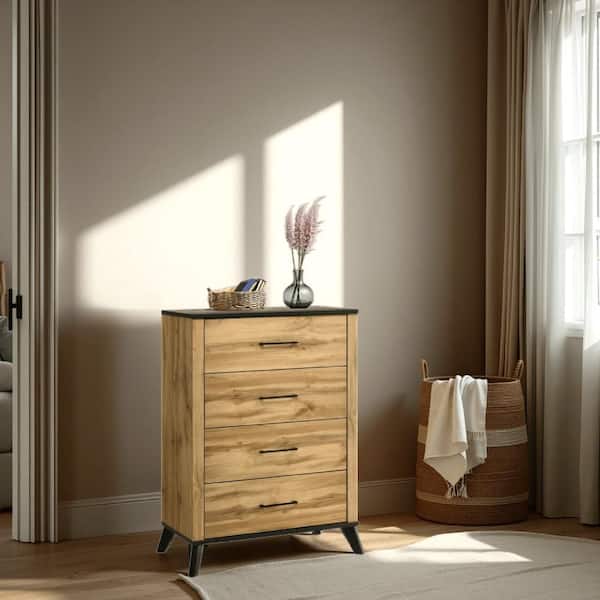 Benjara Wemy Dark Brown 4-Drawer 31.5 in. Wide Tall Chest of Drawers  Dresser Without Mirror BM328774