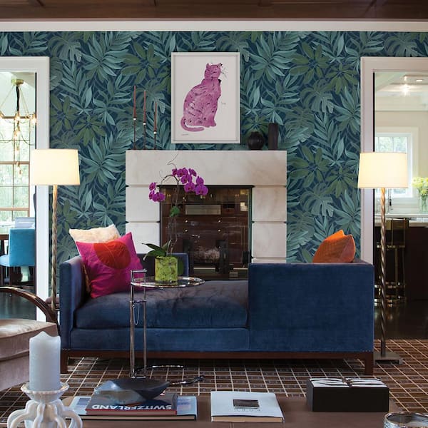 Nocturnum Blue Leaf Paper Strippable Roll Wallpaper (Covers 56.4 sq. ft.)