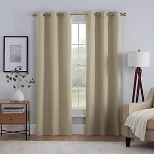 Kylie Thermaback Tan Solid Polyester 37 in. W x 84 in. L 100% Blackout Pair Grommet Top Curtain Panel