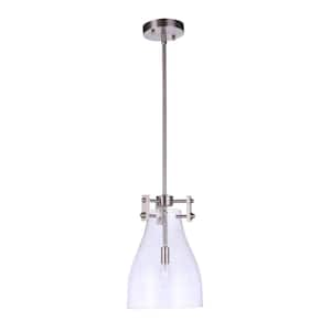 Chardonnay 60-Watt 1-Light Brushed Nickel Finish Dining/Kitchen Island Pendant Light w/Clear Glass, No Bulbs Included