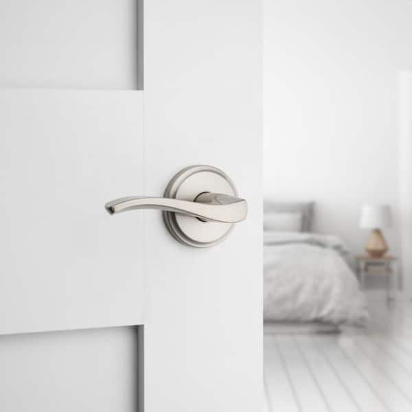 Sedona Satin Nickel Bedroom Bathroom Privacy Door Handle with Microban Antimicrobial Technology 4-Pack