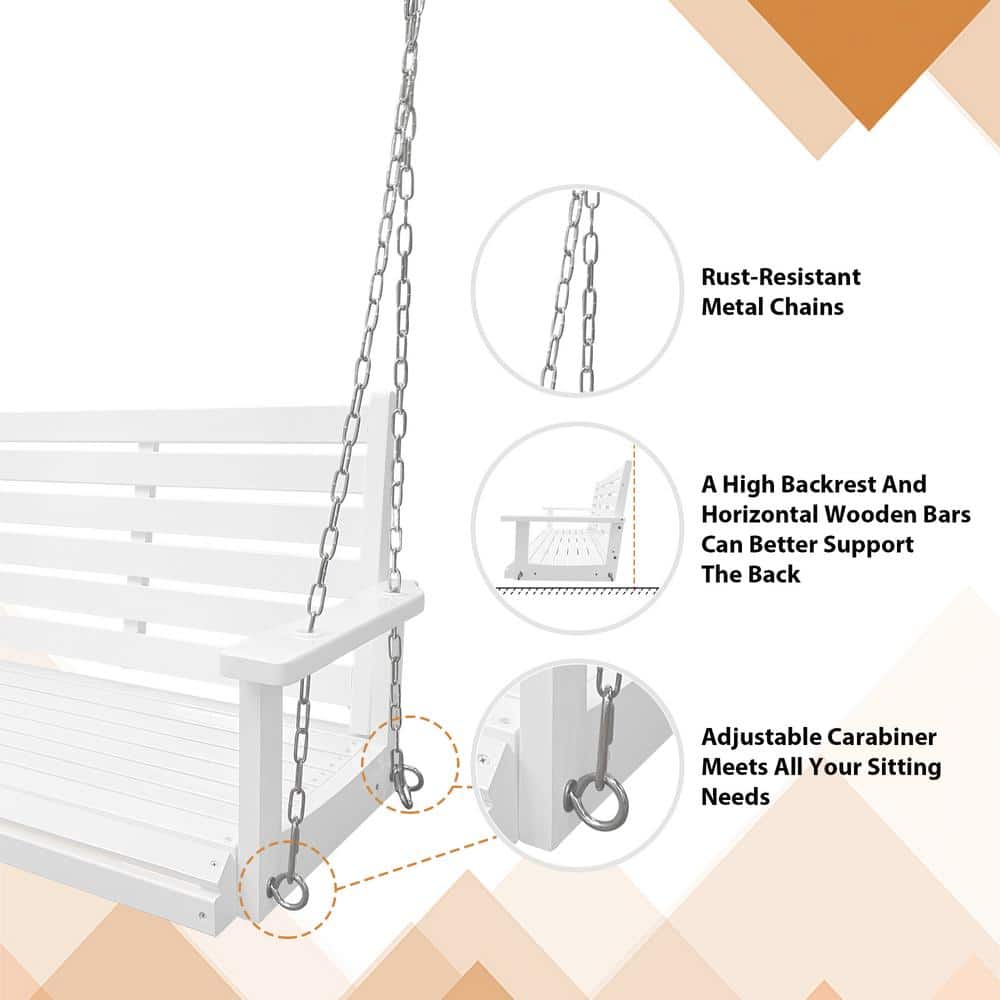 White Wooden Porch Swing with Heavy Duty Chains, 4.5 ft