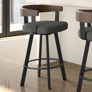 Lars 26 in. Charcoal Grey Polyester / Black Metal Swivel Counter Stool