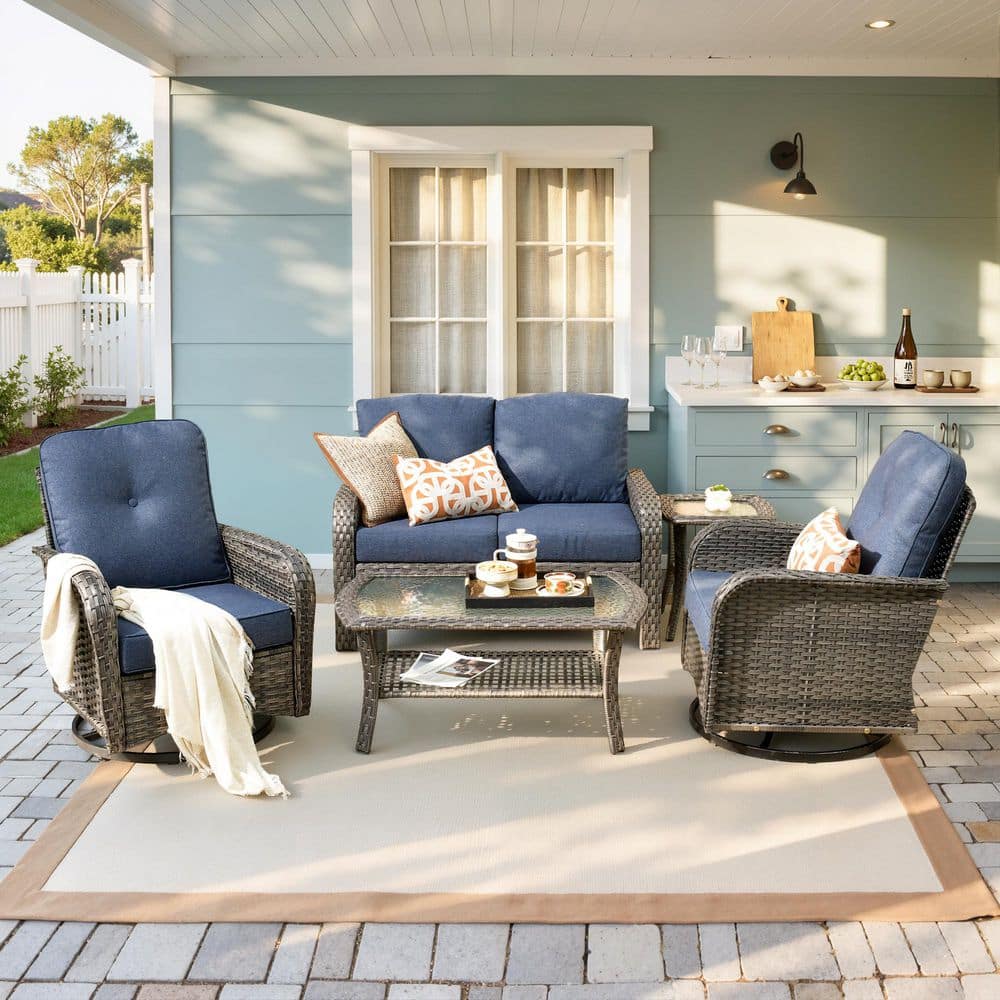HOOOWOOO Ruby Grey 5-Piece Wicker Outdoor Furniture Patio