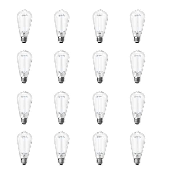 Feit Electric 60-Watt Equivalent ST19 Dimmable Straight Filament Clear Glass E26 Vintage Edison LED Light Bulb, Daylight (16-Pack)