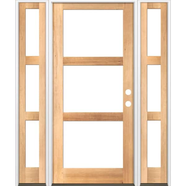 Krosswood Doors 70 in. x 96 in. Modern Hemlock Left-Hand/Inswing 3-Lite Clear Glass Clear Stain Wood Prehung Front Door with Sidelites