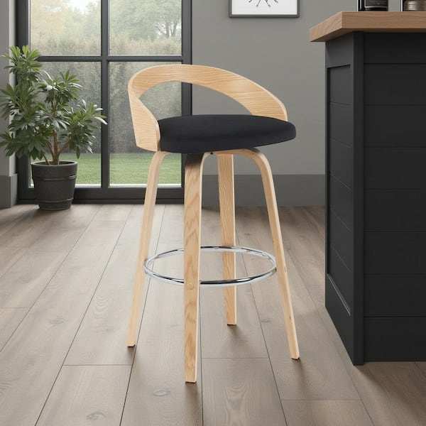 Sonia 30 in. Bar Height Black Upholstered Swivel Barstool