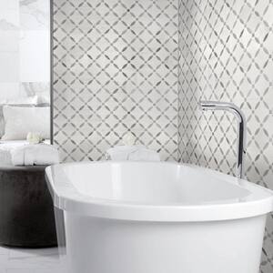 Take Home Tile Sample-Bianco Dolomite Lola 4 in. x 4 in. Polished Mesh-Mounted Marble Mosaic Tile