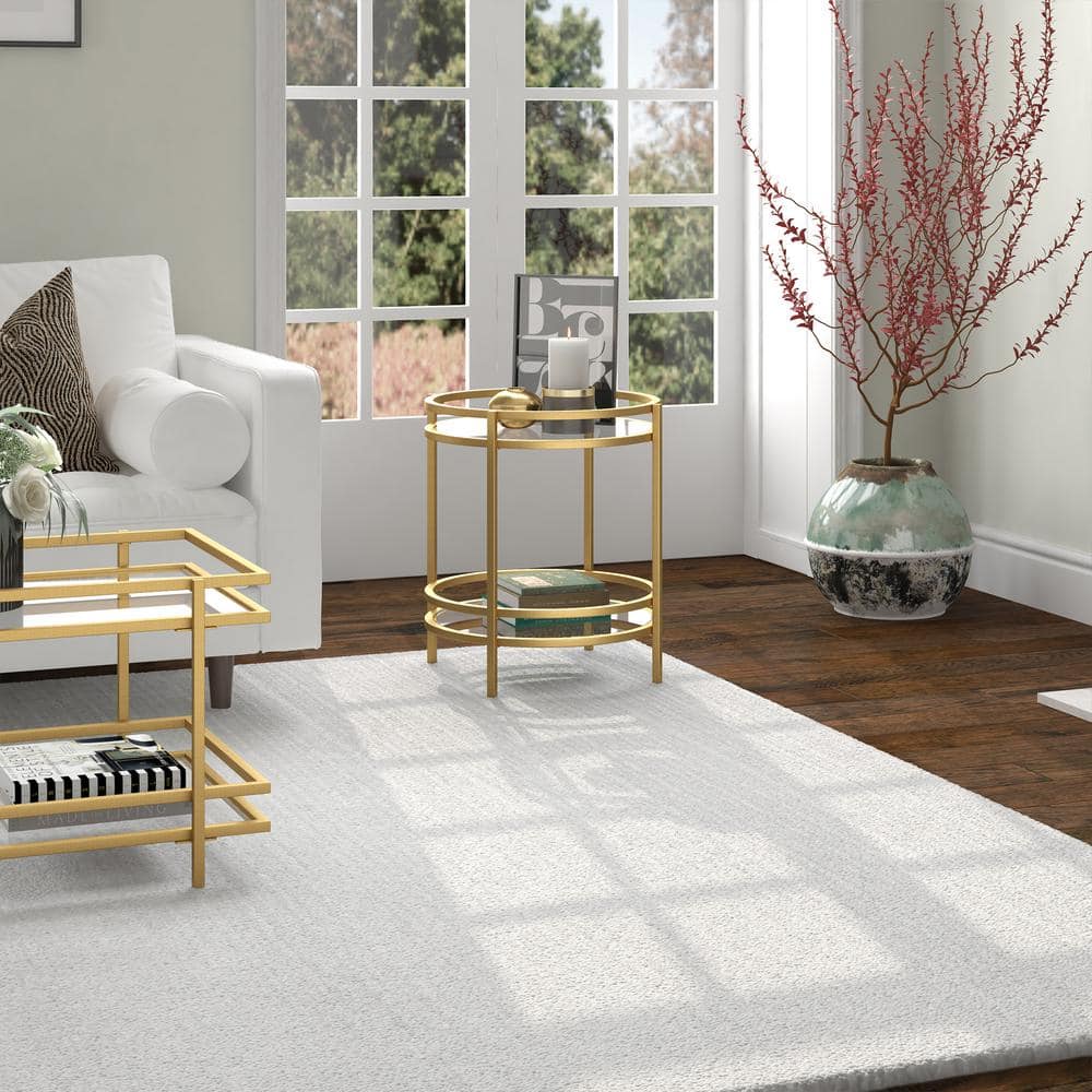 Modern Brass 20" Round Metal & Glass Side Table