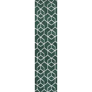 Tumbling Blocks Modern Geometric Green/White 2 ft. x 8 ft. Area Rug