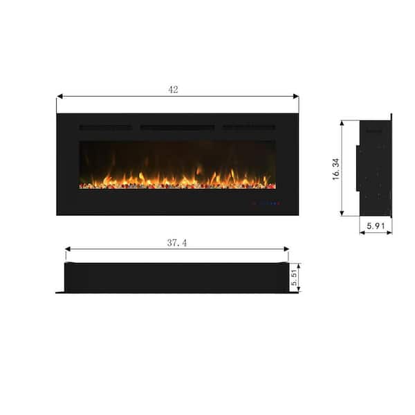 42 in. Built-in and Wall Mounted Electric Fireplace in Black