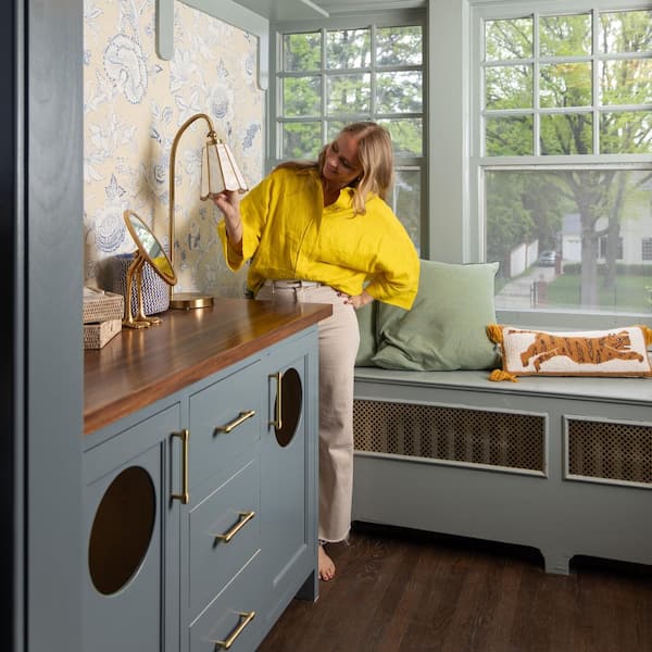 Verity 24 in. Polished Brass Table Lamp with Brass Acrylic Shade